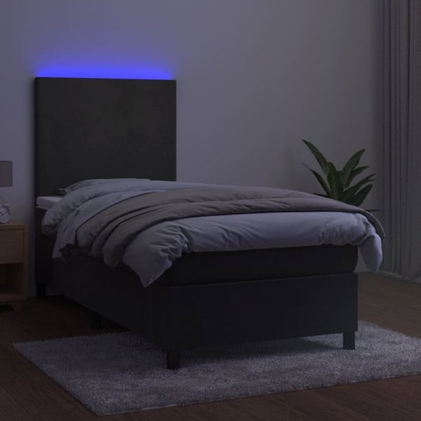 vidaXL Κρεβάτι kontynentalne με στρώμα και LED, γκρι βελούδο, 80x200 cm