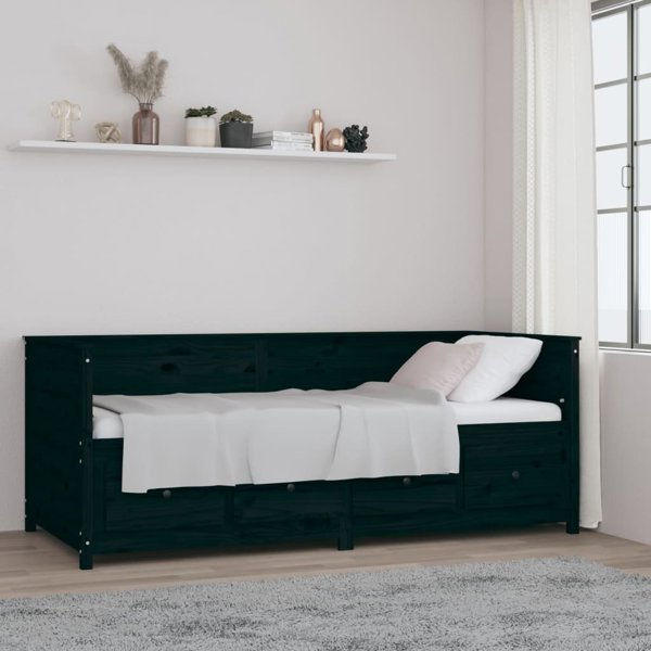 vidaXL Λειτουργικό κρεβάτι ημέρας, μαύρο, 90x200 cm, από μασίφ πεύκο