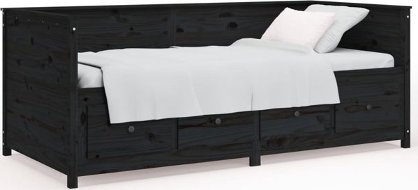 vidaXL Λειτουργικό κρεβάτι ημέρας, μαύρο, 90x200 cm, από μασίφ πεύκο