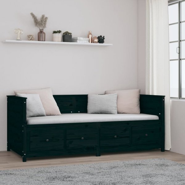vidaXL Λειτουργικό κρεβάτι ημέρας, μαύρο, 90x200 cm, από μασίφ πεύκο