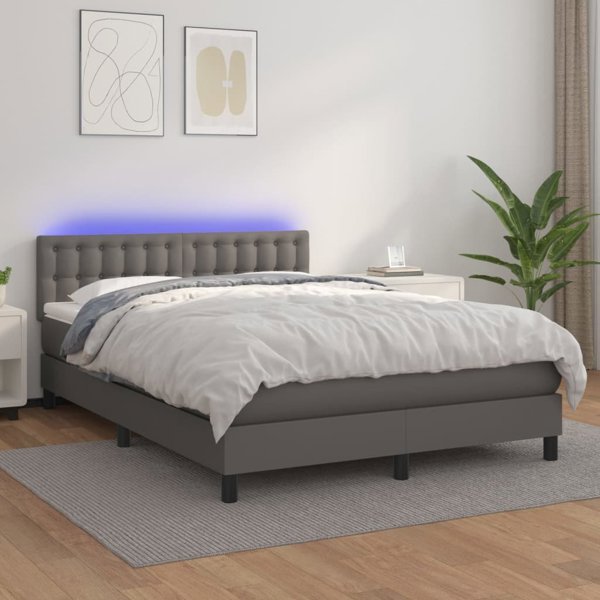 vidaXL Κρεβάτι Continental με Στρώμα και LED, Γκρι Δερματίνη 140x190 εκ.