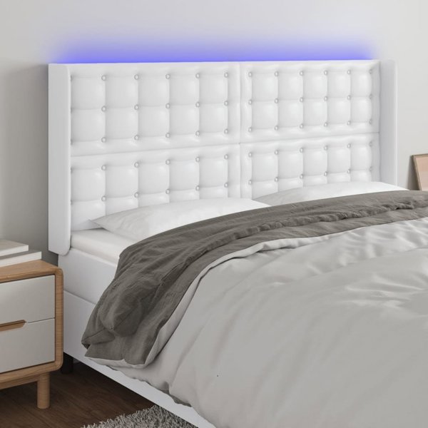 vidaXL Κεφαλάρι κρεβατιού με LED, λευκό, 183x16x118/128 εκ, τεχνητό δέρμα