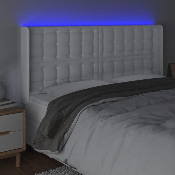 vidaXL Κεφαλάρι κρεβατιού με LED, λευκό, 183x16x118/128 εκ, τεχνητό δέρμα