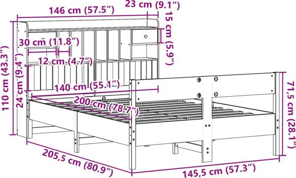 vidaXL Κρεβάτι με ράφι, χωρίς στρώμα, λευκό, πεύκο 140x200 cm