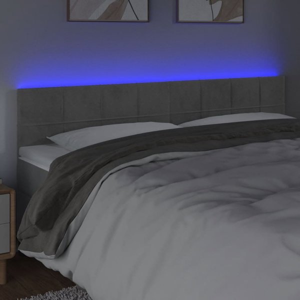 vidaXL κεφαλάρι κρεβατιού με LED, ανοιχτό γκρι, 160x5x78/88 εκ., βελούδο
