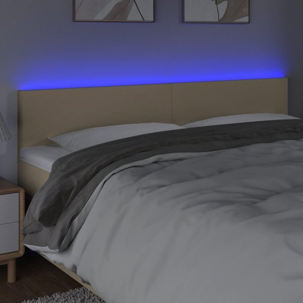 vidaXL Κεφαλάρι κρεβατιού με LED, κρεμ, 180x5x78/88 cm, ύφασμα
