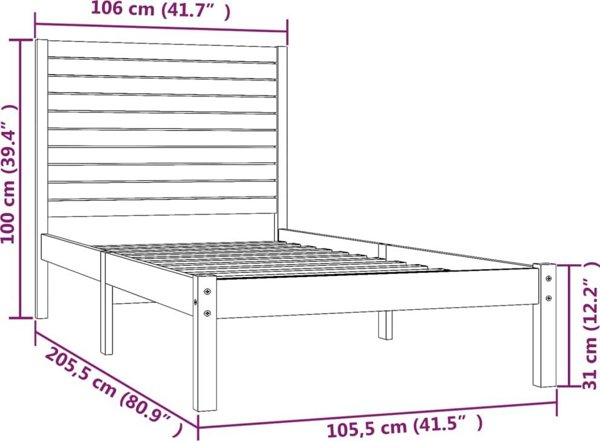 vidaXL Rama lozka, lite drewno, 100 x 200 cm
