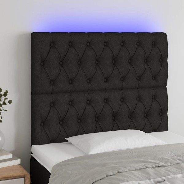 vidaXL Zaglowek do lozka z LED, czarny, 100x7x118/128 cm, tkanina