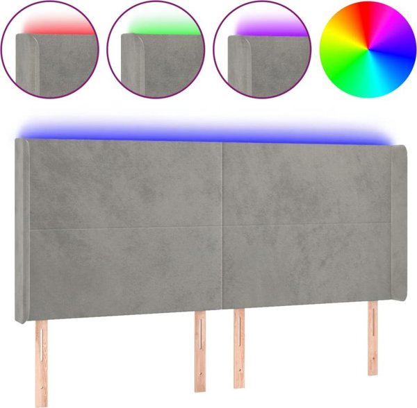 vidaXL Κεφαλάρι Κρεβατιού με LED, Ανοιχτό Γκρι, 183x16x118/128 cm, Βελούδο