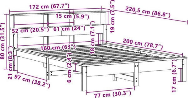 vidaXL Σκελετός κρεβατιού χωρίς στρώμα, κερωμένο καφέ, 160x200 εκ, μασίφ πεύκο