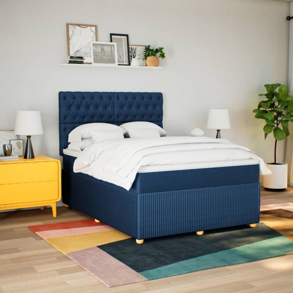 vidaXL Κρεβάτι Continental με στρώμα, μπλε, ύφασμα 140x190 cm