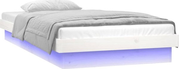 vidaXL Κρεβατοκάμαρα με LED, λευκή, 90x190 εκ., μονό, από μασίφ ξύλο