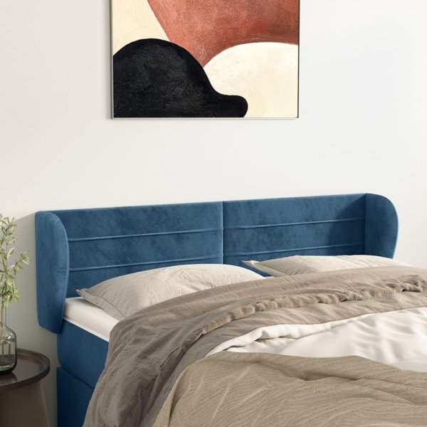vidaXL Zaglowek uszak, σκούρο μπλε, 147x23x78/88 εκ, βελούδο