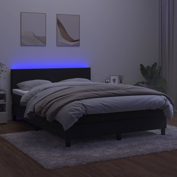 vidaXL Κρεβάτι kontynentalne με στρώμα και LED, μαύρο βελούδο 140x190 cm
