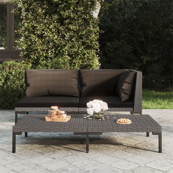 vidaXL Κήπος καναπές με μαξιλάρια, στρογγυλός PE rattan