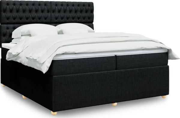 vidaXL Κρεβάτι Continental με Στρώμα, Μαύρο, Υφασμάτινο, 200x200 cm