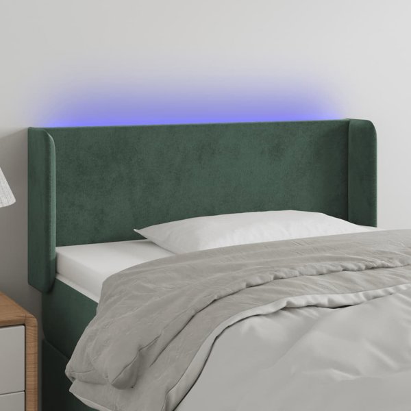 vidaXL Κεφαλάρι κρεβατιού με LED, σκούρο πράσινο, 83x16x78/88 εκ., βελούδο