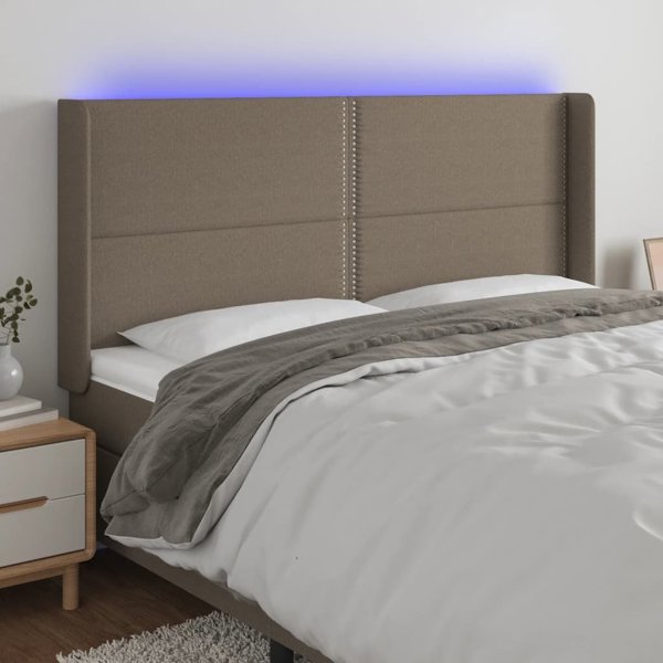 vidaXL Zaglowek do lozka z LED taupe 183x16x118-128 cm tkanina