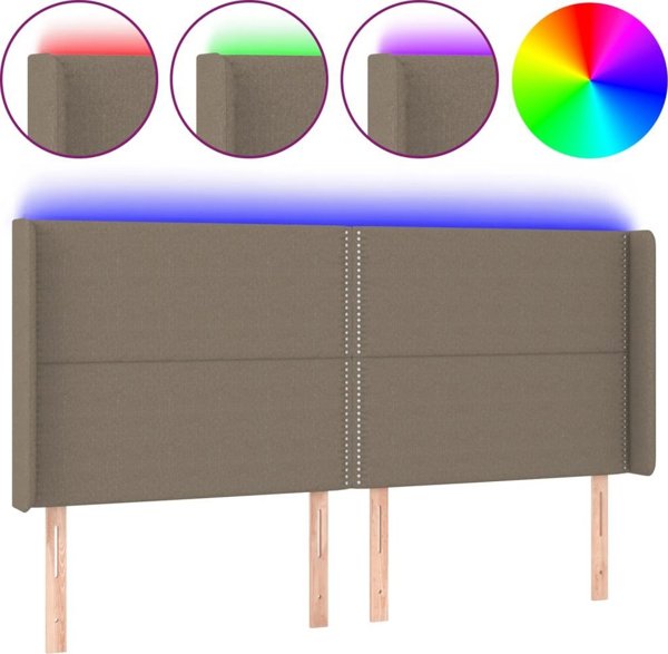 vidaXL Zaglowek do lozka z LED taupe 183x16x118-128 cm tkanina