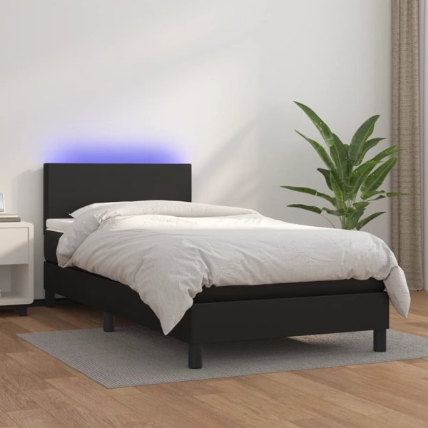 vidaXL Lozko kontynentalne z materacem i LED czarna ekoskora 80x200 cm