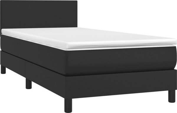 vidaXL Lozko kontynentalne z materacem i LED czarna ekoskora 80x200 cm