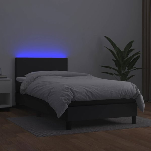 vidaXL Lozko kontynentalne z materacem i LED czarna ekoskora 80x200 cm