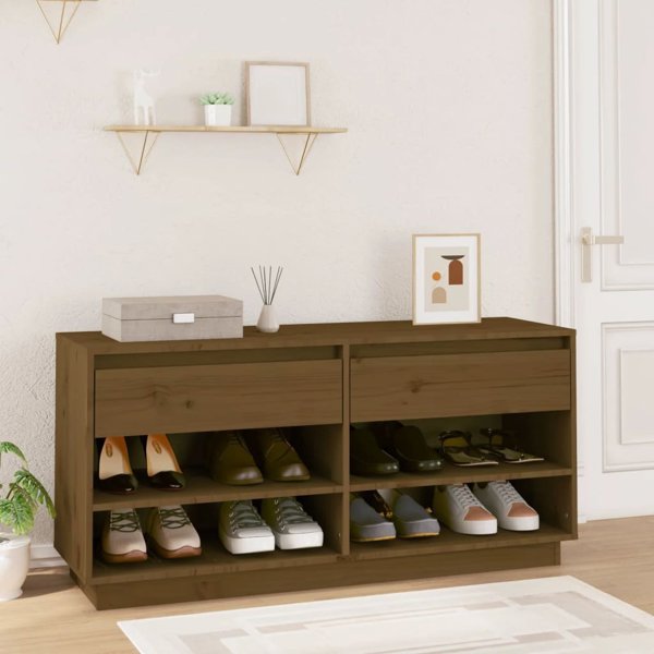 vidaXL Ντουλάπι παπουτσιών, χρώμα καφέ μέλι, 110x34x52 cm, μασίφ πεύκο