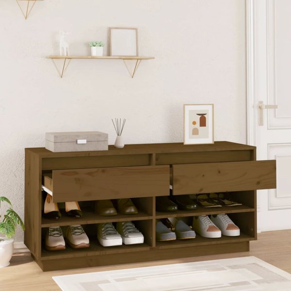 vidaXL Ντουλάπι παπουτσιών, χρώμα καφέ μέλι, 110x34x52 cm, μασίφ πεύκο
