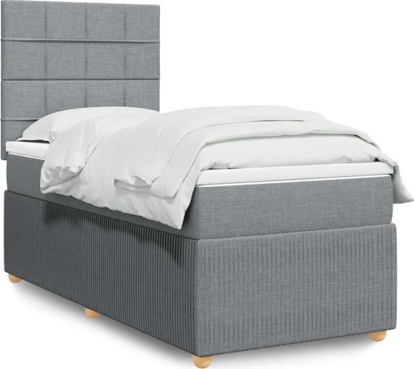 VidaXL Κρεβάτι Continental με Στρώμα, Ανοιχτό Γκρι, Ύφασμα, 90x190 εκ