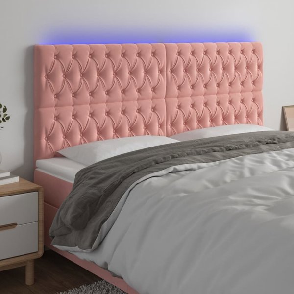 vidaXL Κεφαλάρι για κρεβάτι με LED, ροζ, 200x7x118/128 cm, βελούδο