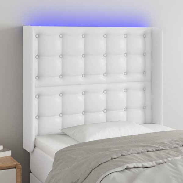 vidaXL Zaglowek do lozka z LED bialy 93x16x118/128 cm sztuczna skora