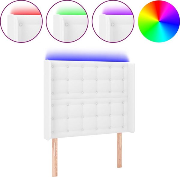 vidaXL Zaglowek do lozka z LED bialy 93x16x118/128 cm sztuczna skora