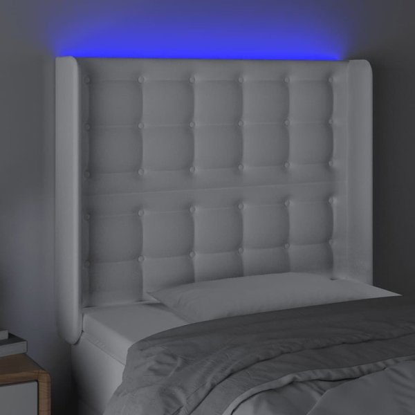 vidaXL Zaglowek do lozka z LED bialy 93x16x118/128 cm sztuczna skora