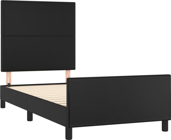 vidaXL Rama lozka z zaglowkiem, czarna, 90x200cm, obite sztuczna skora