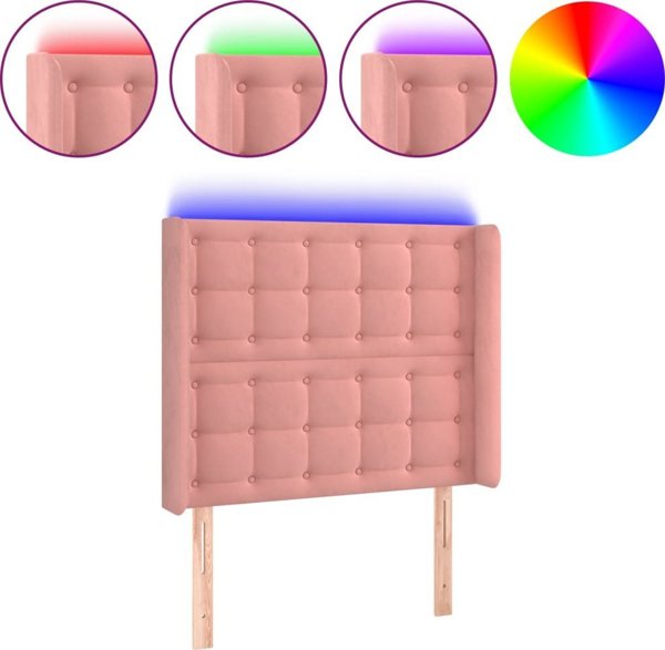 vidaXL Επένδυση κεφαλαριού κρεβατιού με LED, ροζ, 103x16x118/128 εκ., βελούδο