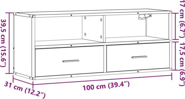 vidaXL Szafka pod telewizor, przydymiony dab, 100x31x39,5 cm