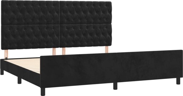 vidaXL Πλαίσιο κρεβατιού με κεφαλάρι, μαύρο, 200x200 cm, βελούδινο