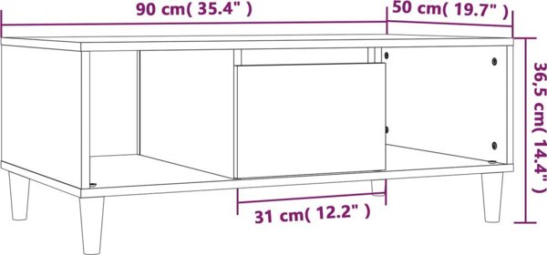 vidaXL Τραπεζάκι σαλονιού, δρύς σονόμα, 90x50x36,5 εκ., υλικό ξύλου