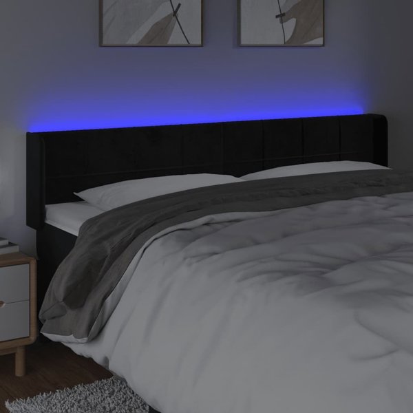 vidaXL Κεφαλάρι κρεβατιού με LED, μαύρο, 163x16x78/88 εκ, βελούδο