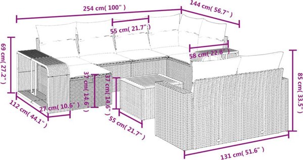 vidaXL 11-τεμ. σετ επίπλων κήπου με μαξιλάρια, μπεζ, πολυρράταν