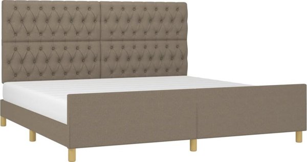 vidaXL Rama κρεβατιού με κεφαλάρι, χρώμα ταουπέ, 200x200 cm, με υφασμάτινη επένδυση