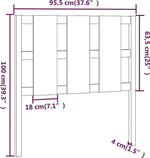 vidaXL Κεφαλάρι κρεβατιού, γκρι, 95,5x4x100 cm, μασίφ πεύκο