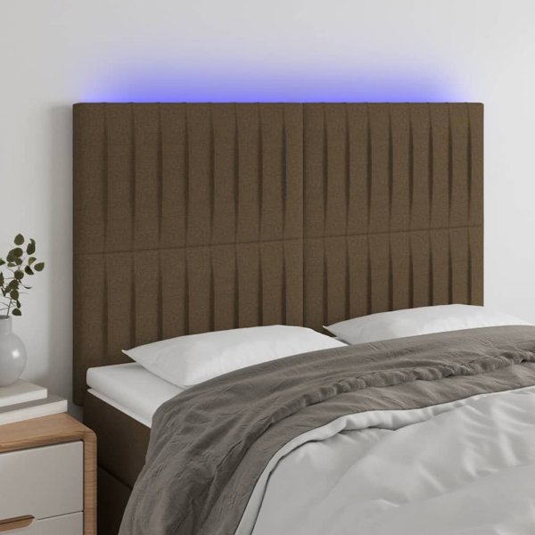 vidaXL Κεφαλάρι για κρεβάτι με LED, σκούρο καφέ, 144x5x118/128 cm, ύφασμα