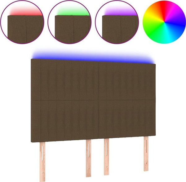 vidaXL Κεφαλάρι για κρεβάτι με LED, σκούρο καφέ, 144x5x118/128 cm, ύφασμα