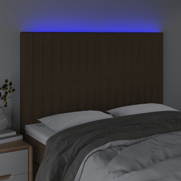 vidaXL Κεφαλάρι για κρεβάτι με LED, σκούρο καφέ, 144x5x118/128 cm, ύφασμα