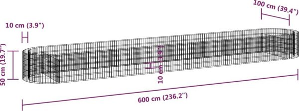 vidaXL Ανυψωμένη ζαρντινιέρα gabion από γαλβανισμένο σίδηρο, 600x100x50 cm