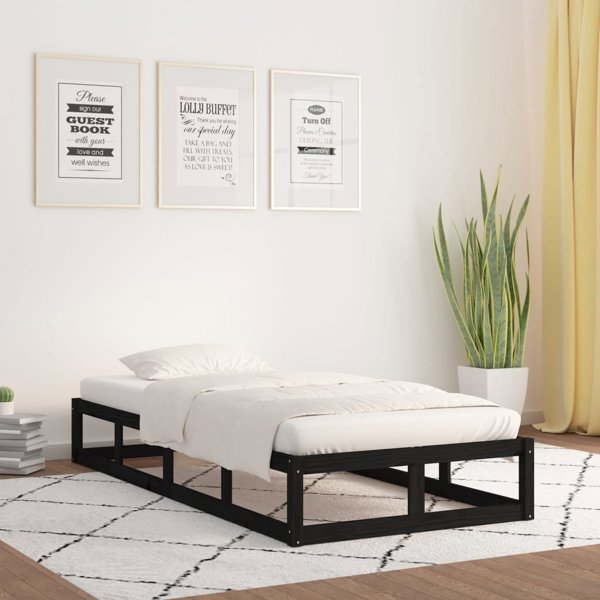 vidaXL Rama κρεβατιού, μαύρη, 90 x 200 εκ, από συμπαγές ξύλο
