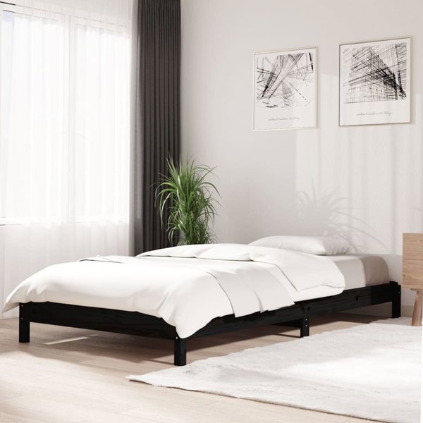 vidaXL Στοιβαζόμενο κρεβάτι, μαύρο, 90x200 cm, μασίφ ξύλο πεύκου
