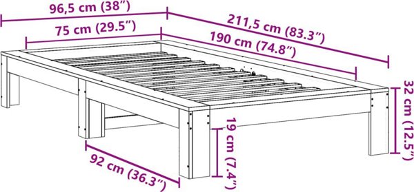 vidaXL Σκελετός κρεβατιού χωρίς στρώμα λευκός 75x190 εκ. από μασίφ πεύκο