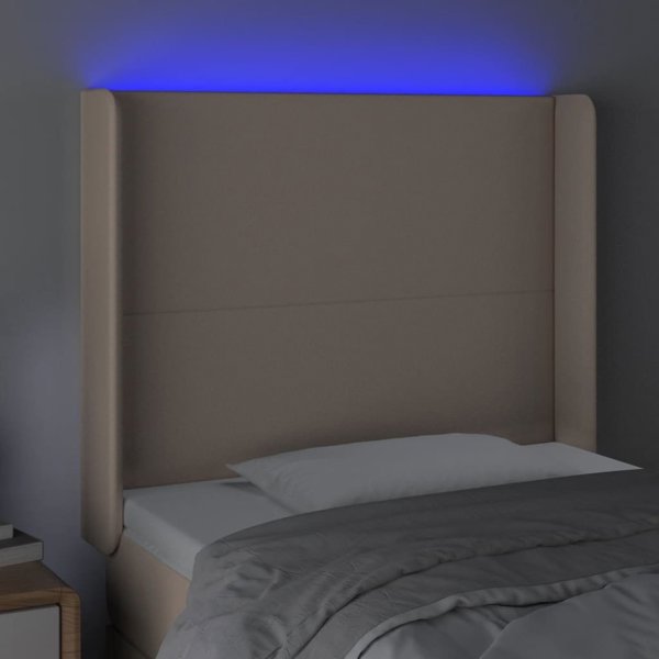 vidaXL Κεφαλάρι για κρεβάτι με LED, καπουτσίνο, 83x16x118/128 cm, οικολογικό δέρμα